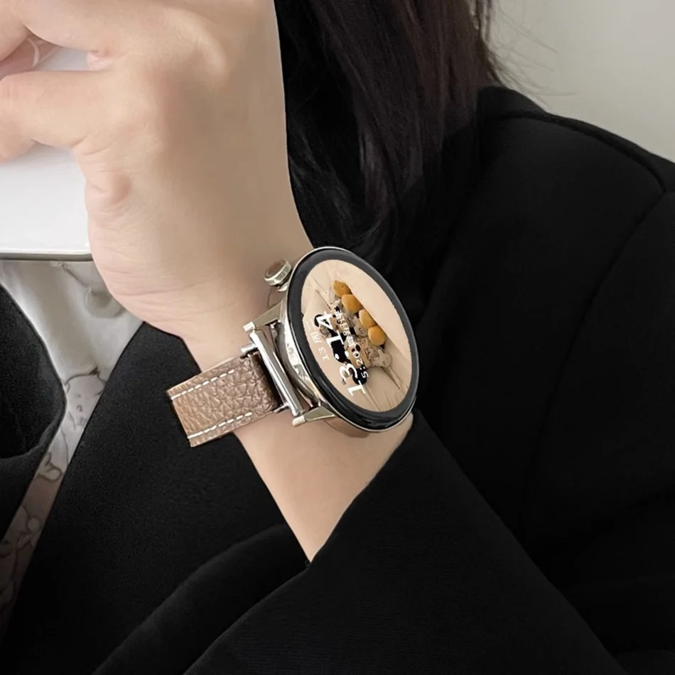 Watchband For Samsung Galaxy Watch 6 5 4 Classic 40/42/44/46mm Active 2 Gear S3 20/22MM Strap Fashion Lychee Leather Bracelet