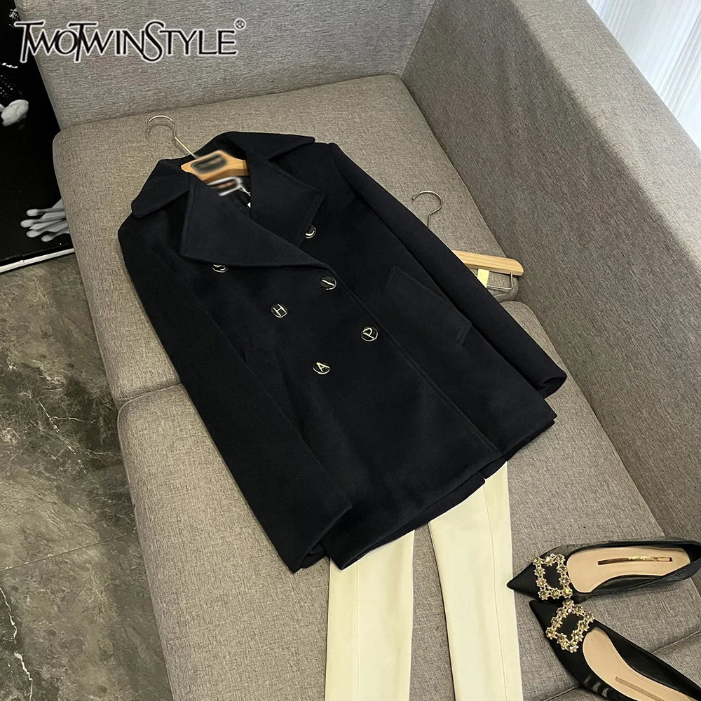 

TWOTWINSTYLE однотонные шикарные пальто на пуговицах для женщин, пальто с длинными рукавами и лацканами, лоскутное пальто с карманами, женское KJA544544