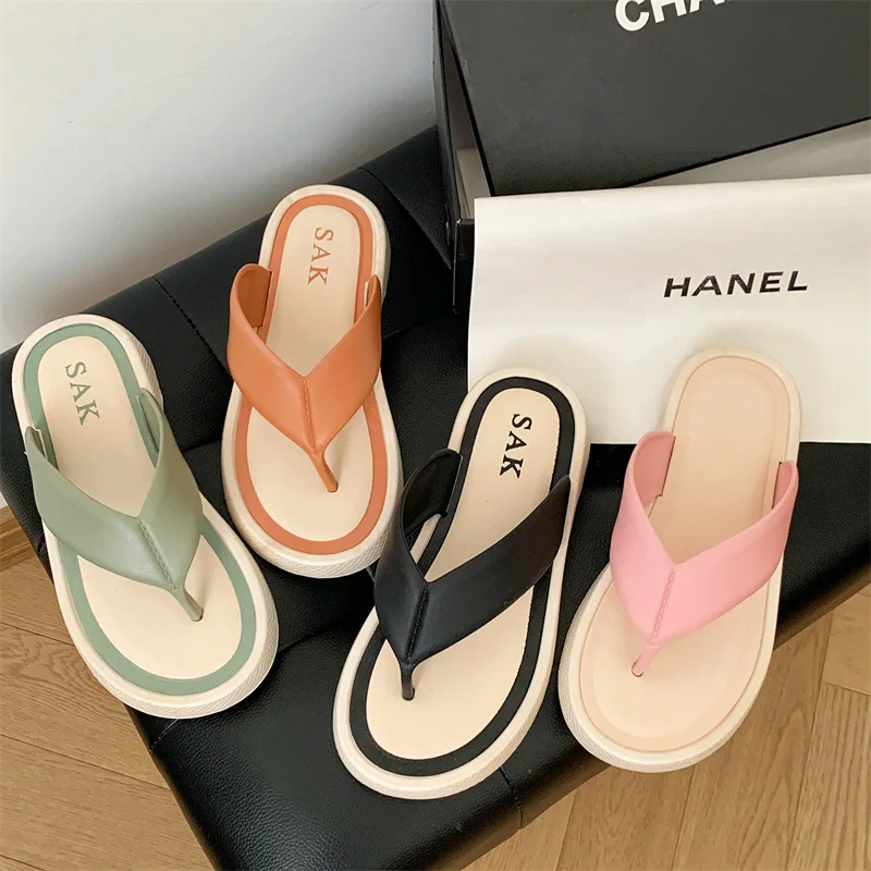 

Women's 2025 new flip flops summer flat bottomed casual beach beach fashion color blocked sandals