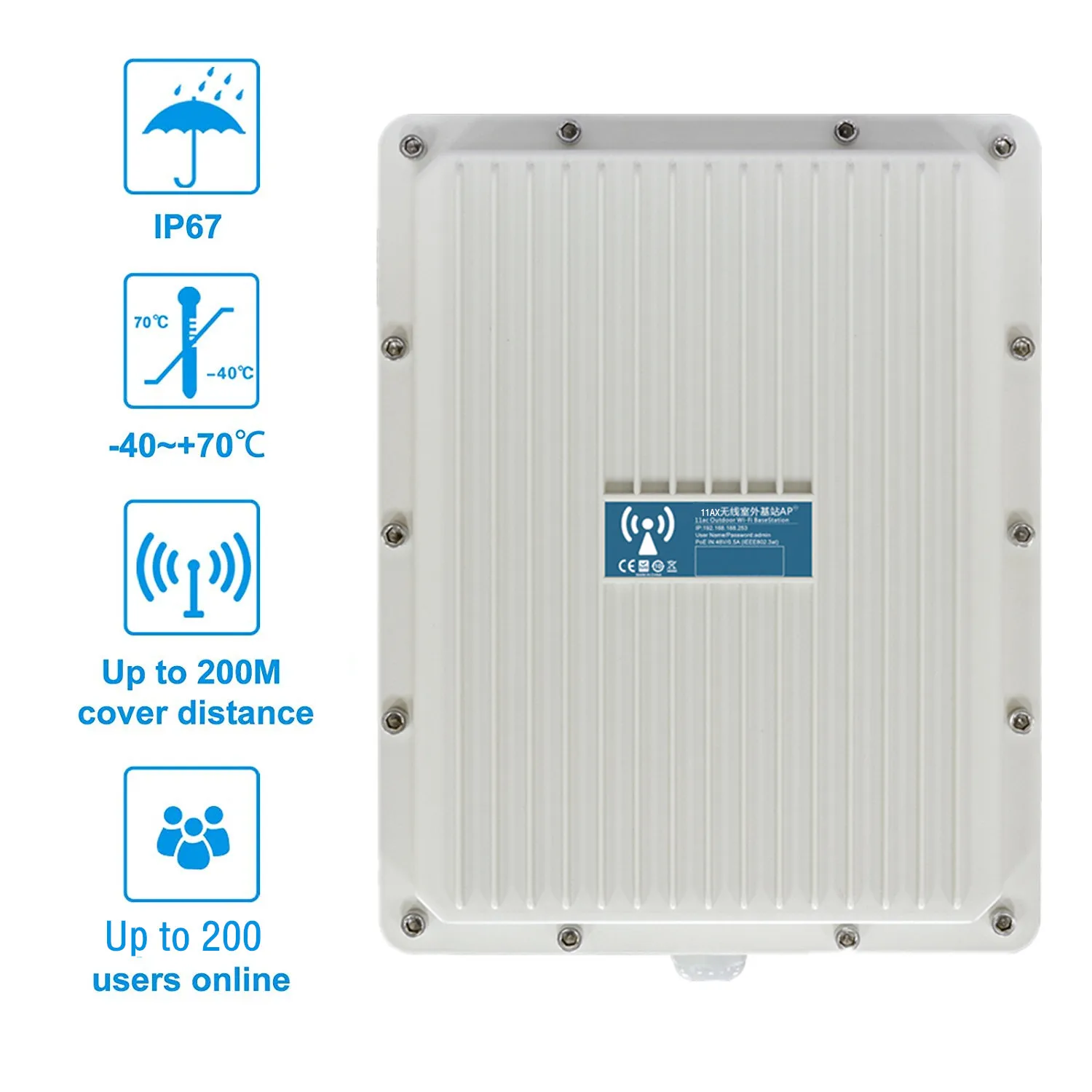 Imagem -05 - Wieless ao ar Livre Ponto de Acesso Banda Dupla 2.4 & 5.8ghz Poe ap para Fazenda Ip67 à Prova Dip67 Água wi fi Capa Hotspot 802.11ax Wifi6