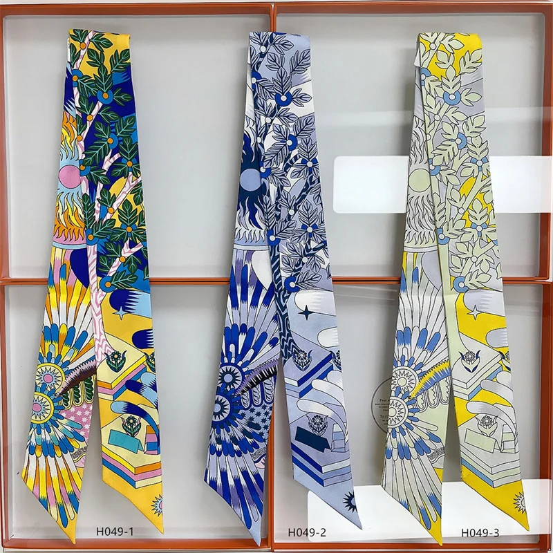 100% Silk High Quality Luxury Brand Scarf Women Headband Hair Band Foulard Tie Ribbon Neckerchief Skinny Scarves Accessories