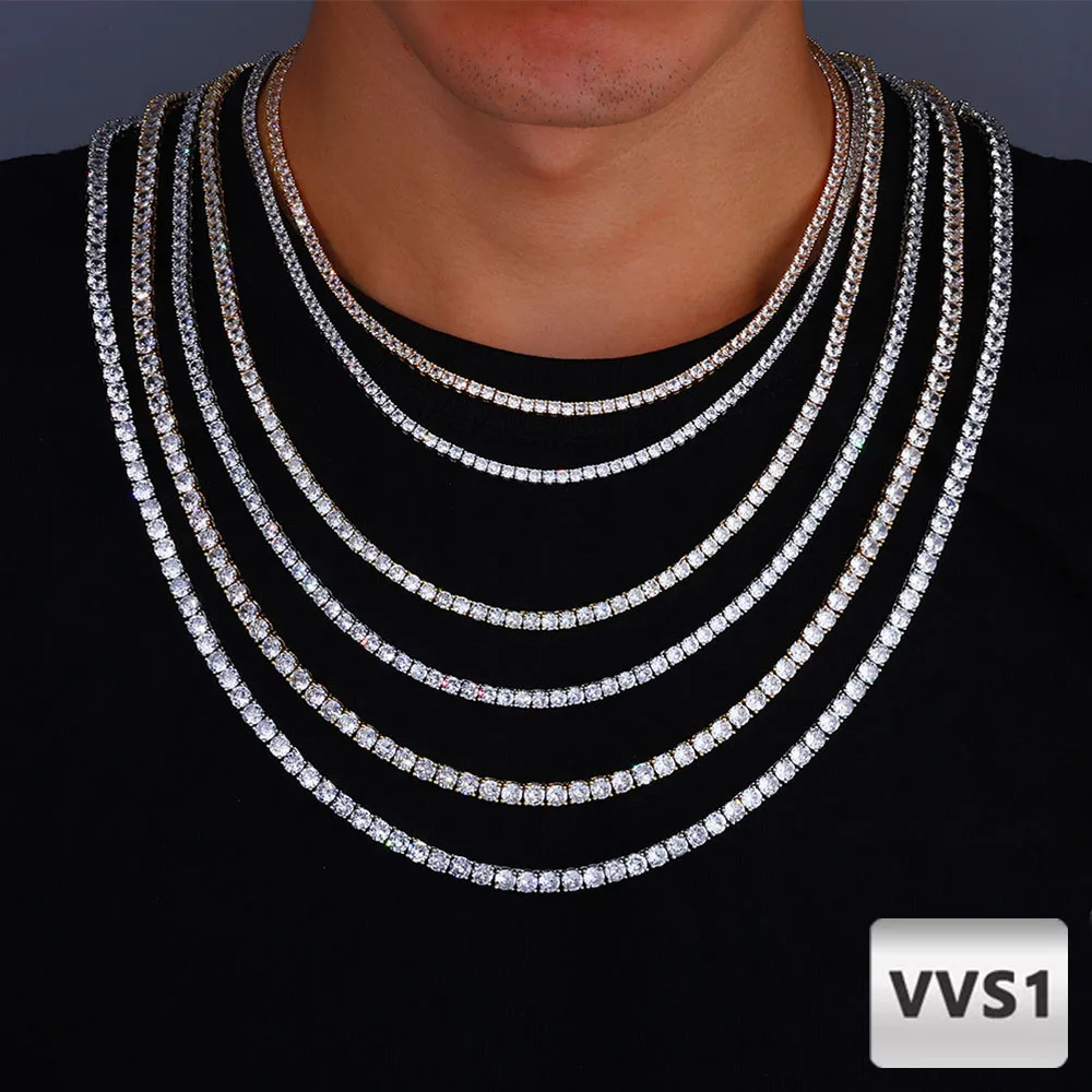 2/3/4/5MM Width Bling Iced Out Moissanite Tennis Chain for Women Men Fine Jewelry Brass VVS1 Necklace Bracelet Gift