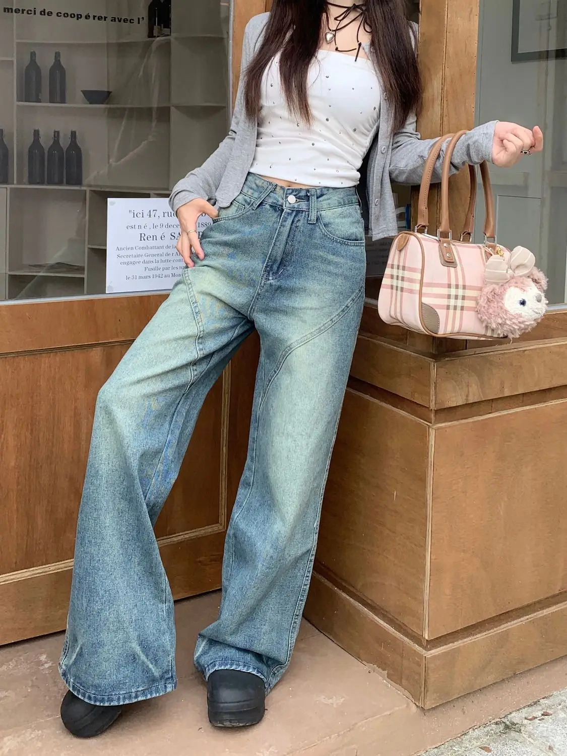 Retro Wide Leg Jeans High Waisted Loose Hanging Straight Leg Pants Floor Length Pants