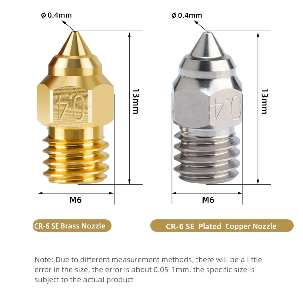 2pcs CR-6 SE Plated Copper Nozzle 3D Printer Parts High Temperature Resistance M6 Thread Brass Nozzles For Ender 3 S1 CR6 SE