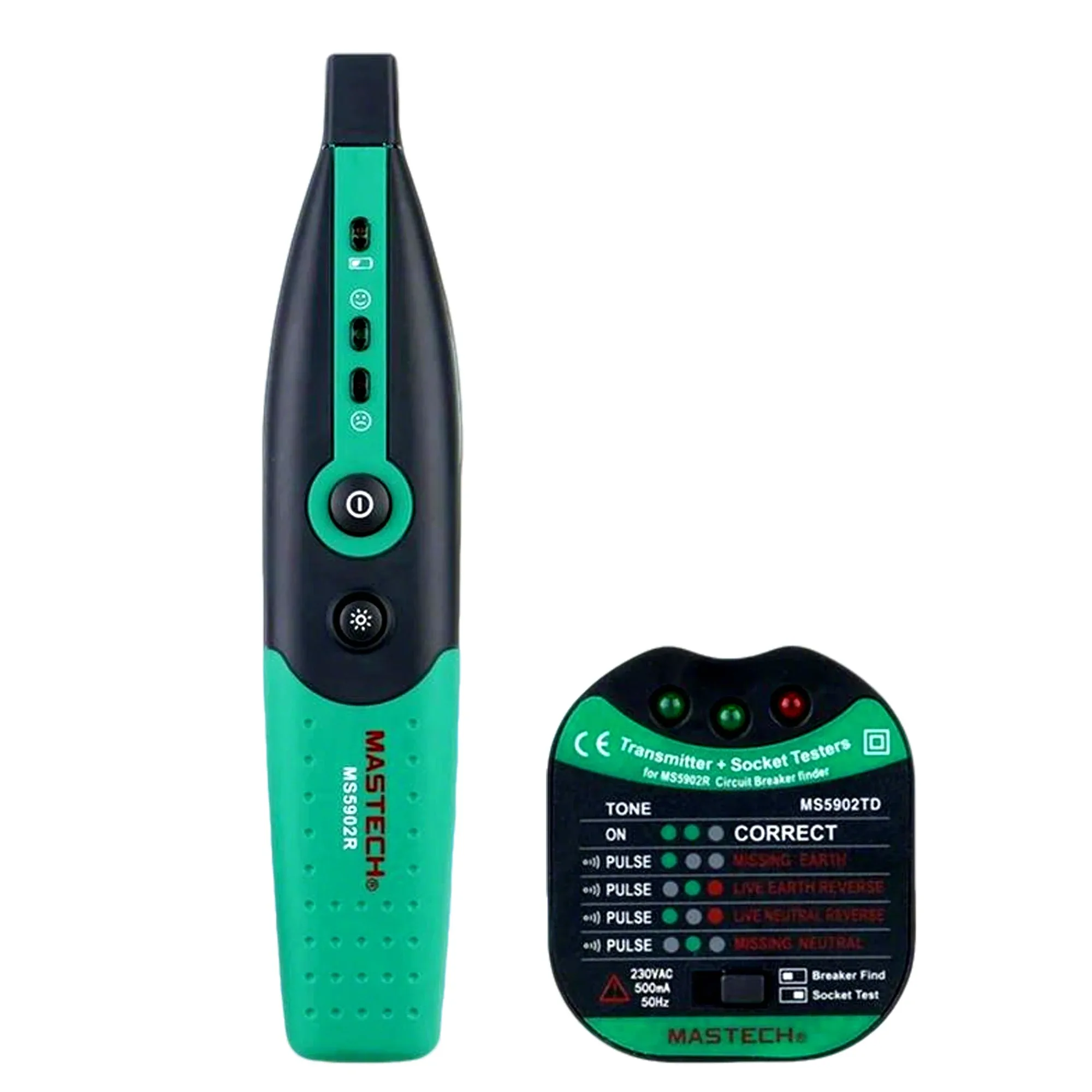 MASTECH MS5902 Automatic Circuit Breaker Finder Fuse Socket Tester EU US 230V/125V Specification with Flashlight Circuit Tester