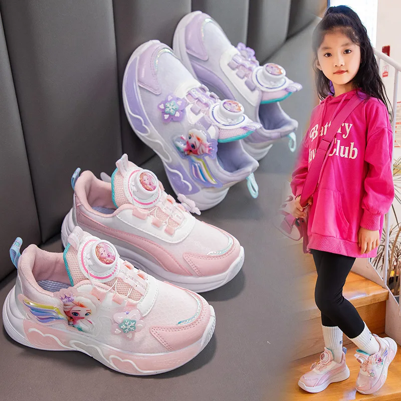 أحذية رياضية إلسا للأطفال، أحذية شبكية كرتونية للفتيات ملابس مدرسية متماسكة وصلت حديثًا للربيع