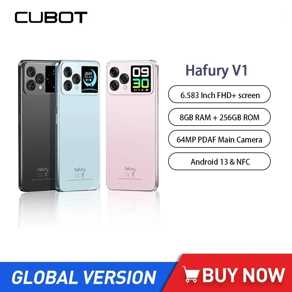 Cubot Hafury V1 Smartphones 6.583Inch FHD+ Dual Screen Android 13 Cell Phone 16GB(8GB+8GB) RAM 256GB ROM 4350mAh 64MP Camera NFC