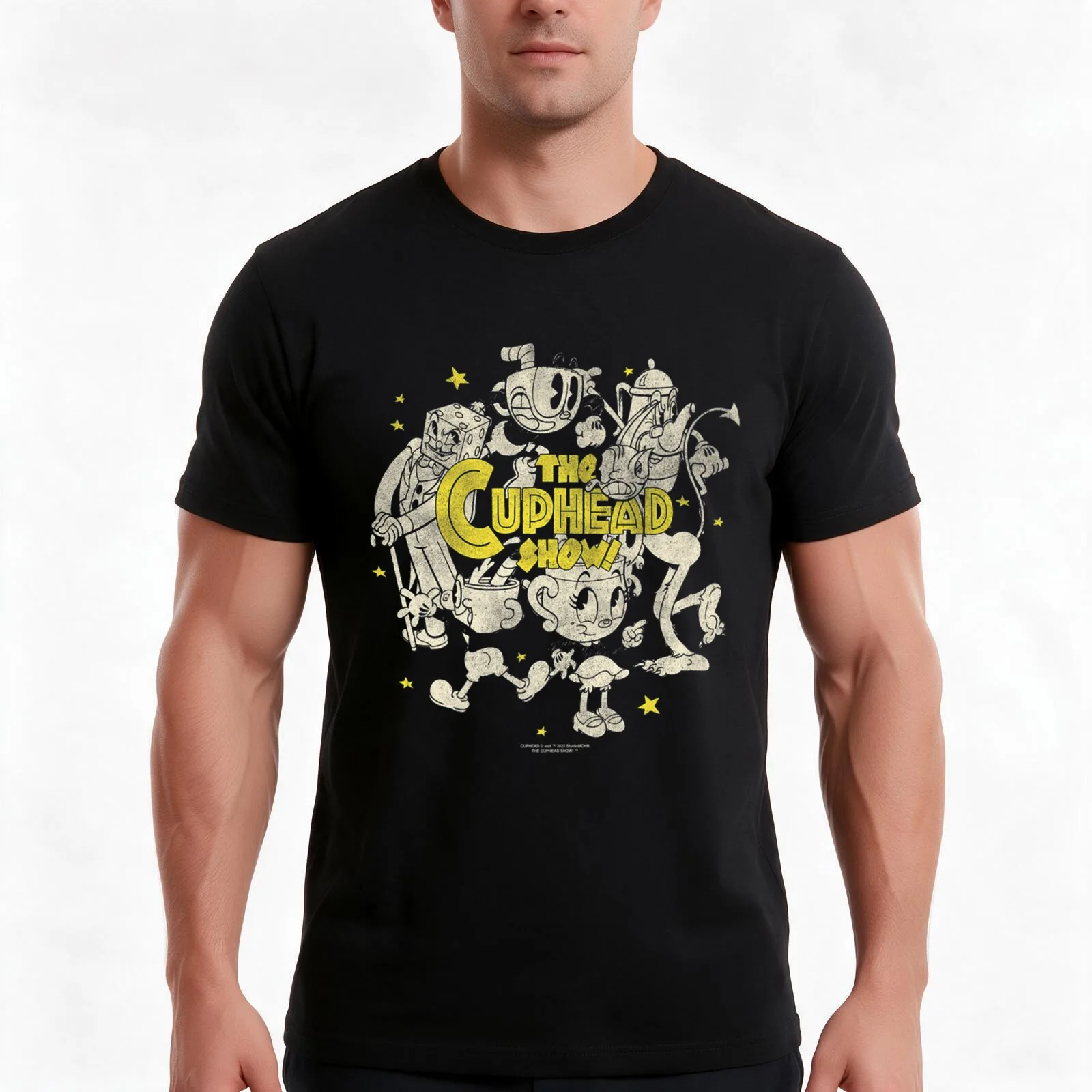 The Cuphead Show Circle Logo Group Premium T-Shirt, Summer Casual Cotton Tee, Oversized Streetwear Tops, Vintage Graphic Print