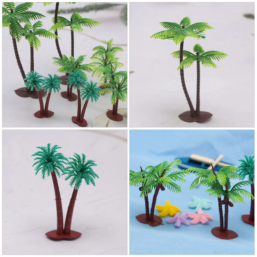 12 pezzi di giocattoli per case delle bambole, tavolo di sabbia, layout, modelli di alberi, simulazione di piante di palma, piante di cocco in miniatura, accessori in plastica