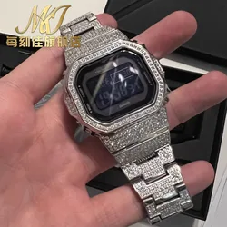 Diamond watch strap set for CASIO DW-5600E GW-B5600 DW-5600BB/5600HR DW-5700/5735/5750 GWX-5600 silver gold watchband case kit