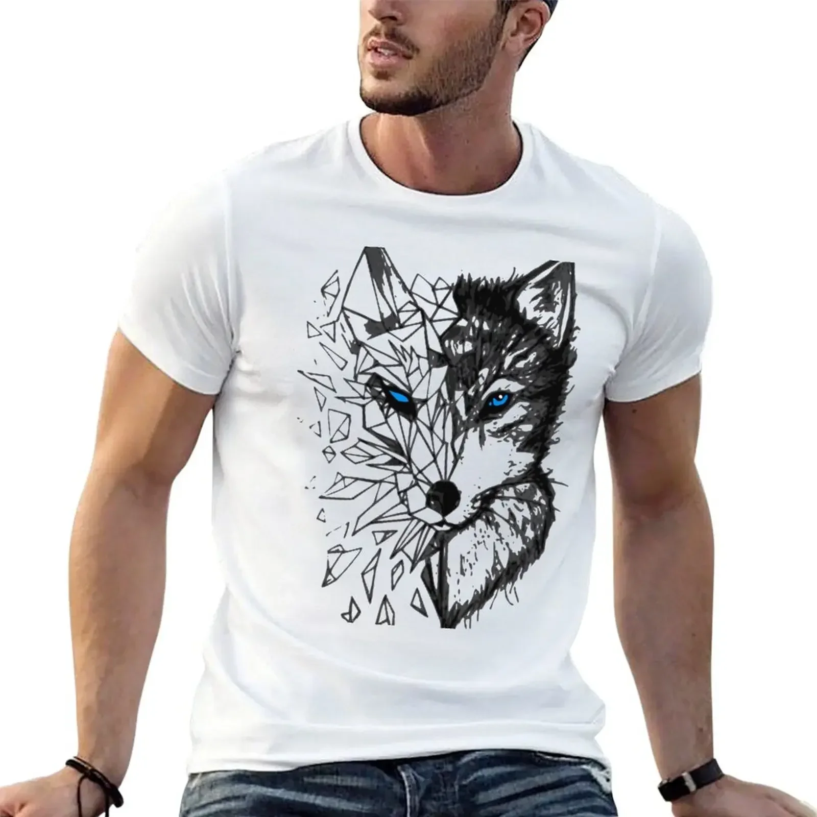 

Wolf Tribal T-Shirt animal prinfor boys graphic t shirt vintage hippie clothes new edition Men's cotton t-shirt