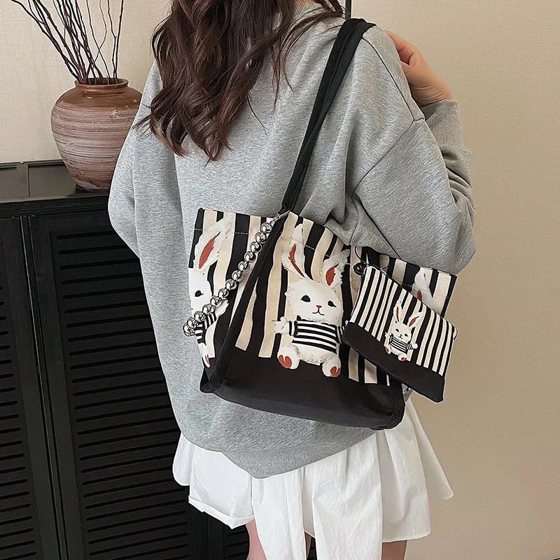 

Милая мультяшная сумка на одно плечо, подробная холщовая сумка большой вместимости, сумка для покупок и поездок на работу