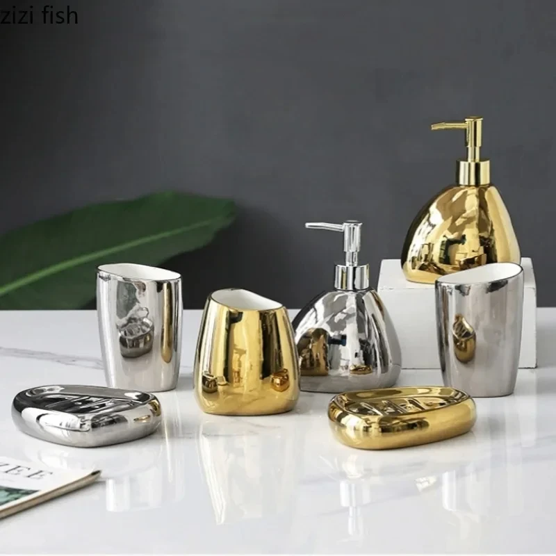 Ceramic Bathroom Accessory Set Luxury Bathroom Vanity Countertop Set Soap Dispenser Toothbrush Holder Soap Dish Bathroom Supply