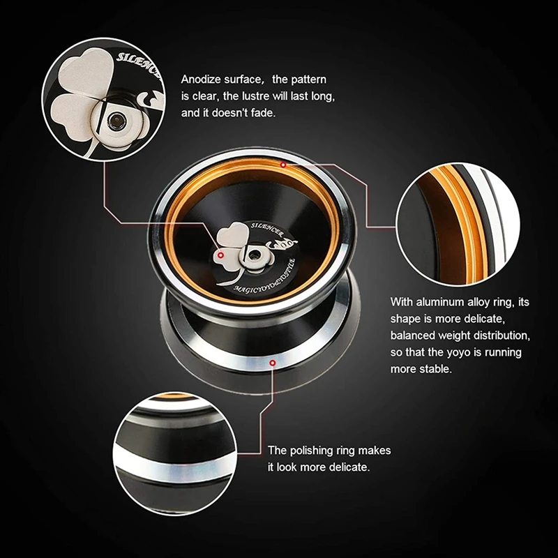 MAGICYOYO Professional Non-Responsive Yoyo M001-B,Alloy Aluminum Yoyo With Metal Ring Intermediate Yoyo+Extra 5 String+Bag