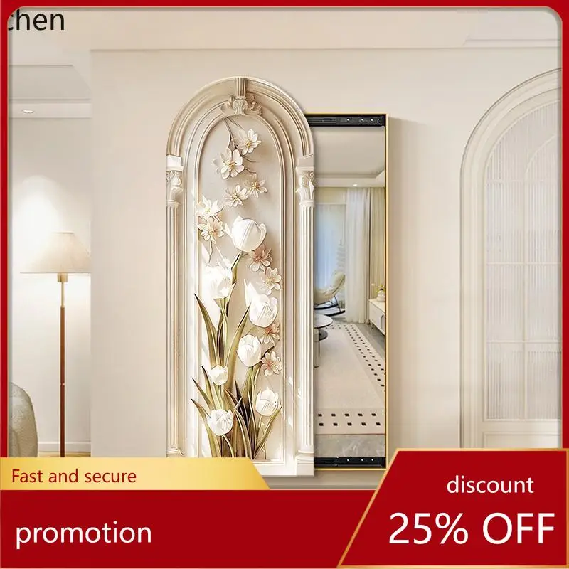 ZML Full-length Mirror Decorative Painting with Floral Motifs for Hallway, Corridor, Bedroom, Sliding Dressing Mirror Wall Art