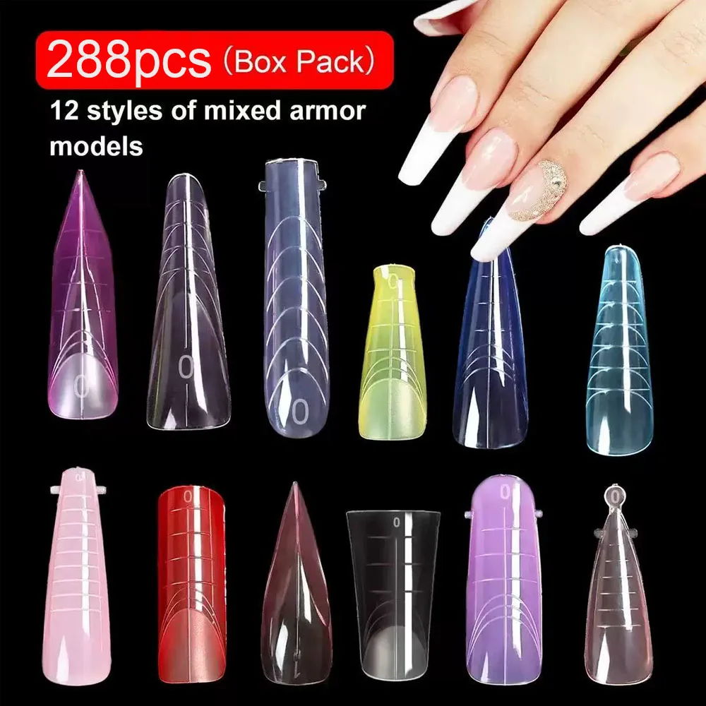 

288 шт./кор. Новинка 2025 года, формы для ногтей с градуированным дизайном, красочные быстрое удлинение, безбумажный лоток для эллипсов, трапециевидные формы для сборки