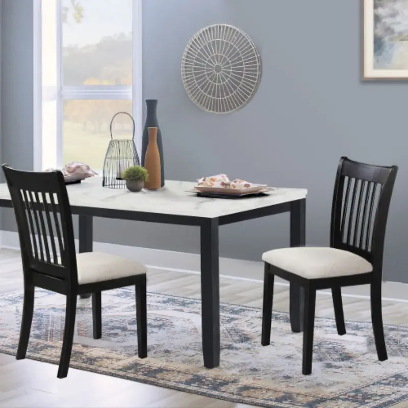 Dining Room Furniture Black Finish Set of 2 Seating Chairs Cushion Seats Wooden Back Kitchen Breakfast Chairs