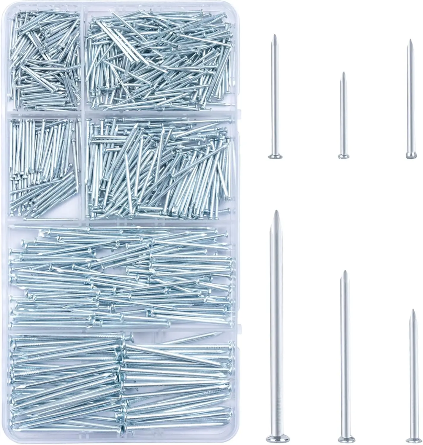 

700pcs Picture Hanging Nails Kit, 2"-Long Frame & Finishing Nails for Wall Art Decor on Drywall Wood - Silver