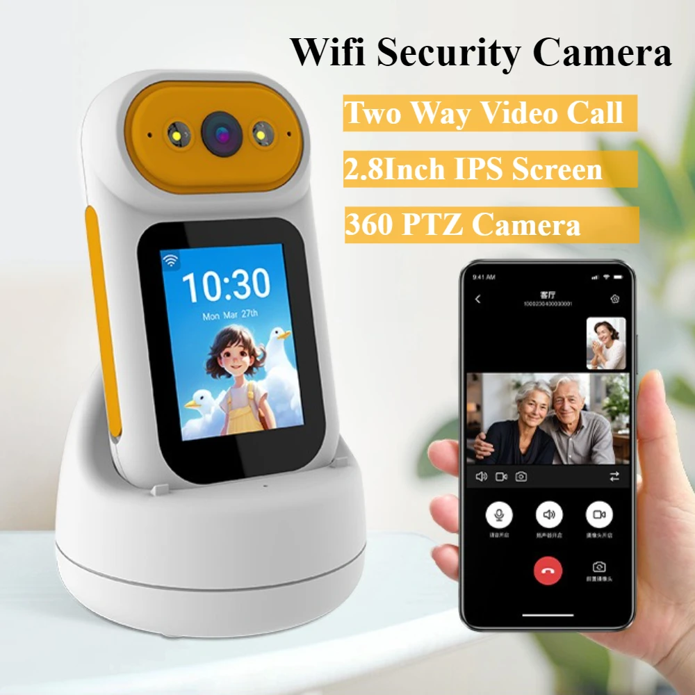 2.8 Inch Screen Wifi Security Camera 360 PTZ 2-Way Video Bady Monitor Night Vision AI Detection Alarm Telecamera Home Webcam