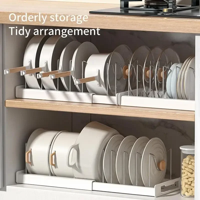 Pot Storage Rack Kitchen Cabinet Organizers Expandable Stainless Steel Pan Shelf Organizer Cutting Board Drying Cookware Shelf