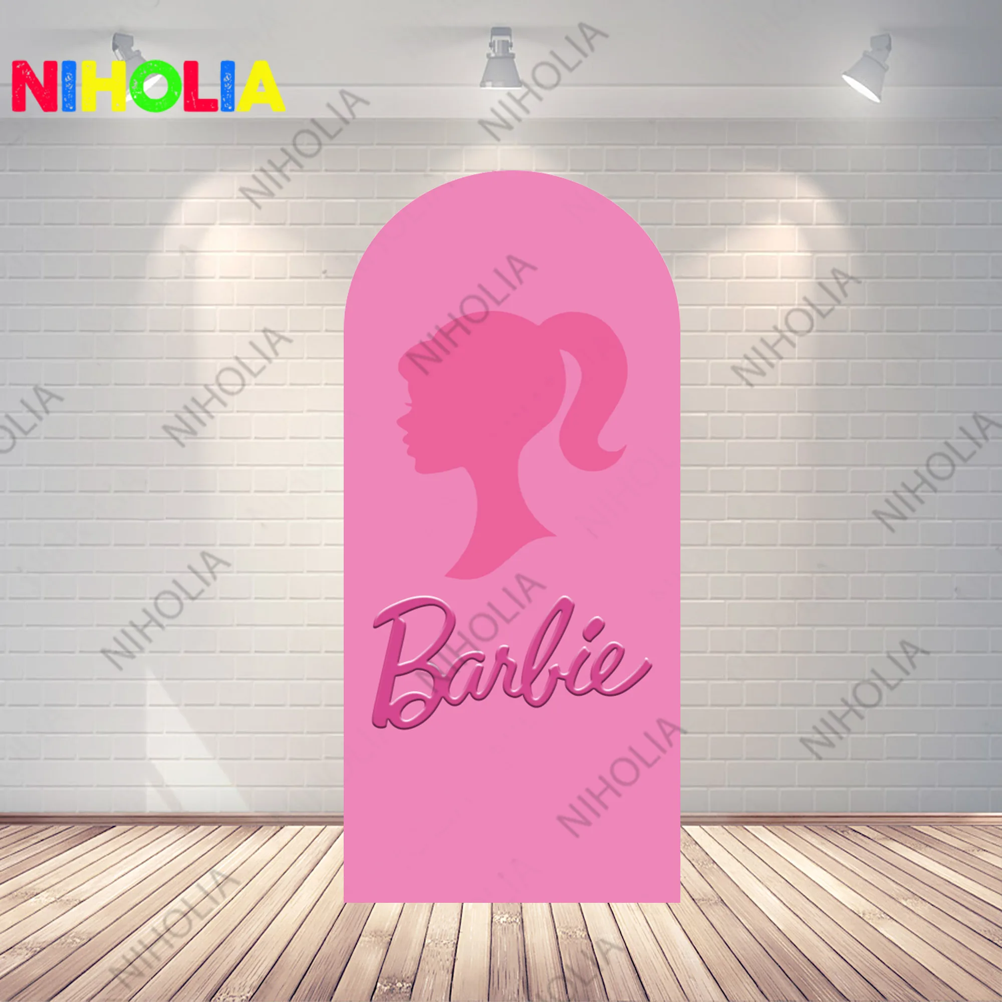 Imagem -04 - Barbie Arch Pink Photo Backdrop Tecido Lateral Duplo Fotografia Booth Props Decoração da Festa de Aniversário Baby Shower