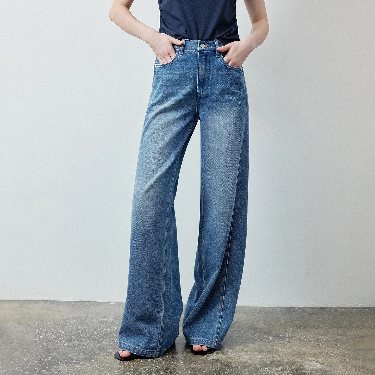 TOYOUTH Women Jeans 2026 Summer Acetate Puff Design Side Seam Forward Stylish Deconstruction Mid High Waist Wide Leg Pants