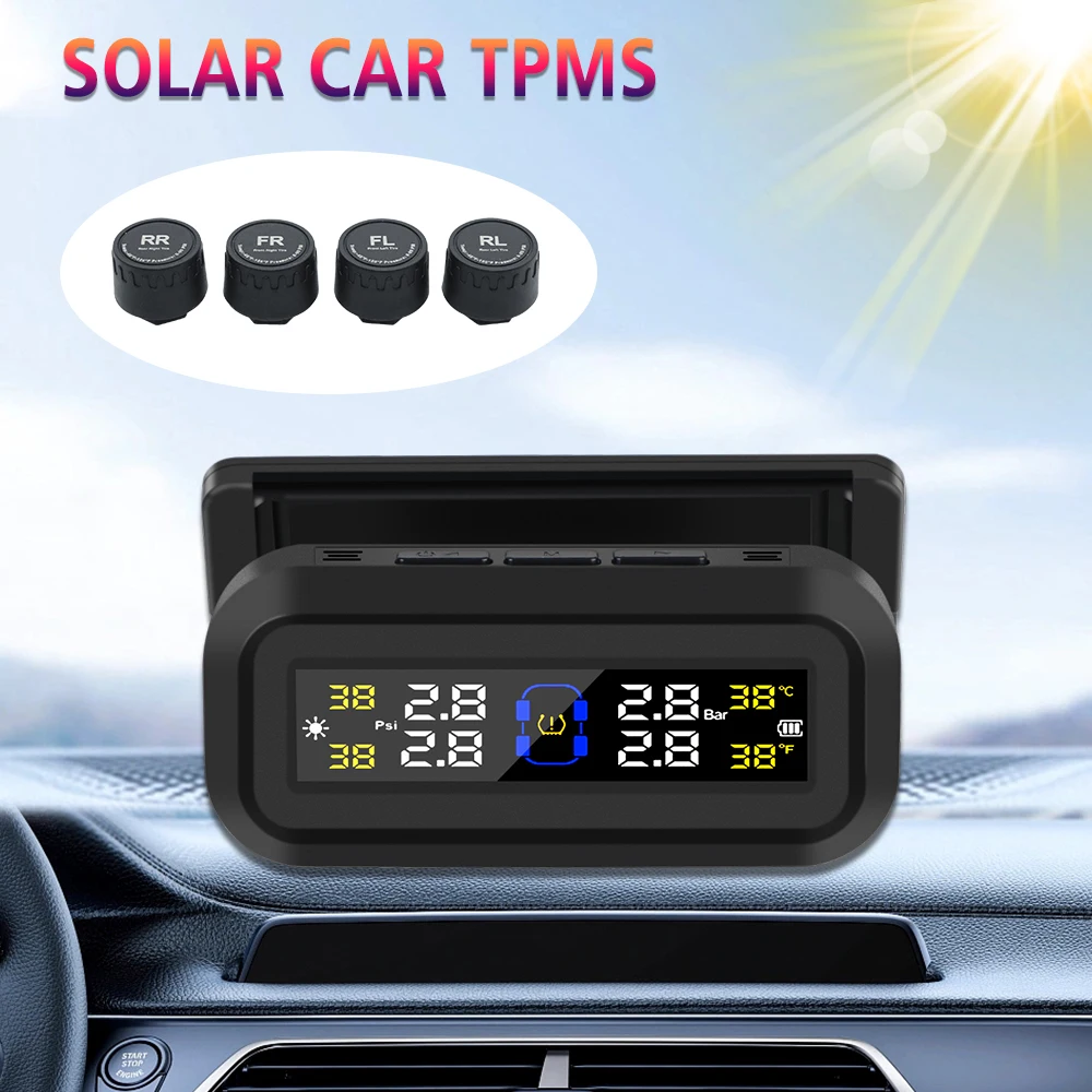 Tire Pressure Monitoring System Digital LCD Display Tyre Temperature Monitor Solar USB Powered Car TPMS Auto Security Alarm