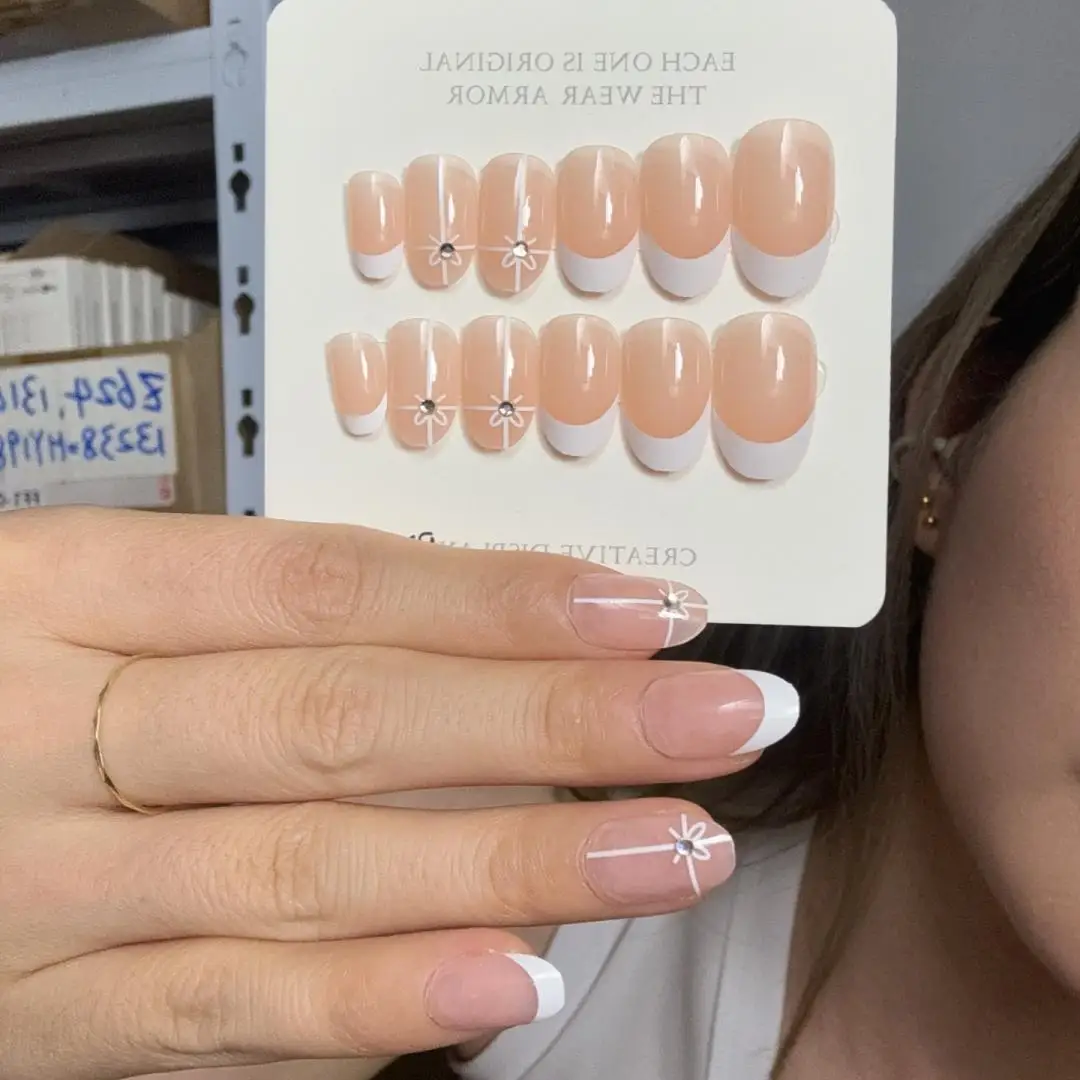 24Pcs/Box Medium-Long Almond False Nails Set Fresh Delicate Floral-Print Fake Nails Art Full Cover Acrylic Press on Nail Tips