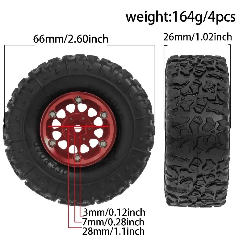 1.3 Beadlock Wheels and Tires (4PCS) for 1/18 TRX4M SCX24  RC Crawler Car