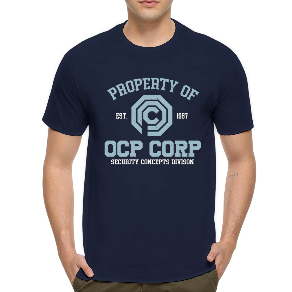 Mens 100% Cotton T Shirt Property Of OCP Corp Security Concepts Vintage Varsity Print Casual Breathable Short Sleeve Daily Wear