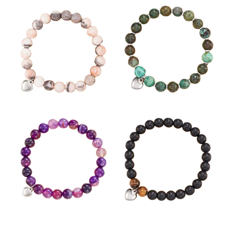 

4Pcs Natural Stone Handmade Beaded Bracelets Couple Gift BFF Bangle Classmate Gift Bracelets