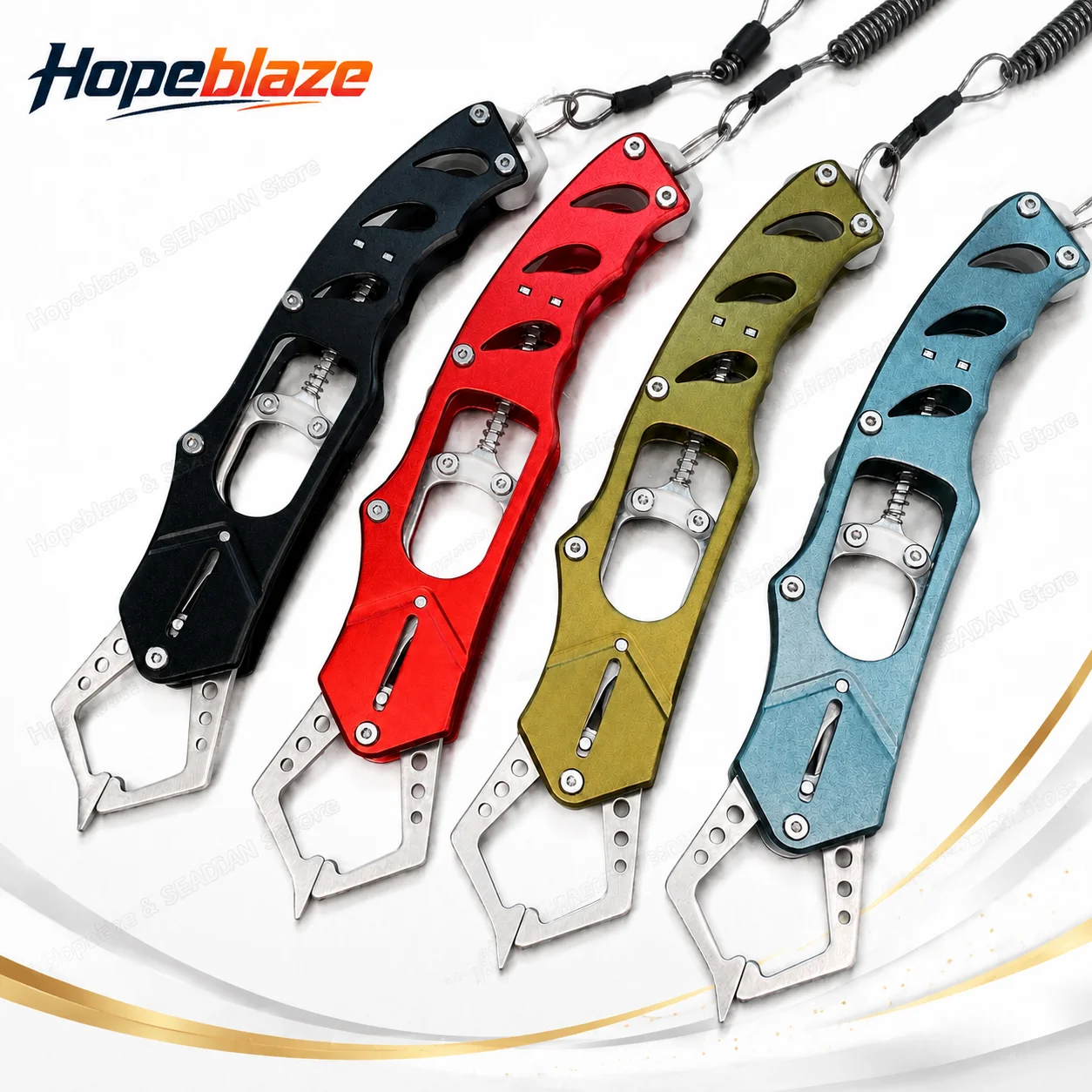 Hopeblaze 21cm Aluminum Alloy Fish Lip Gripper Black Red Gold Silver Self Lock 304 Stainless Jaw Salt Freshwater Fishing Tool