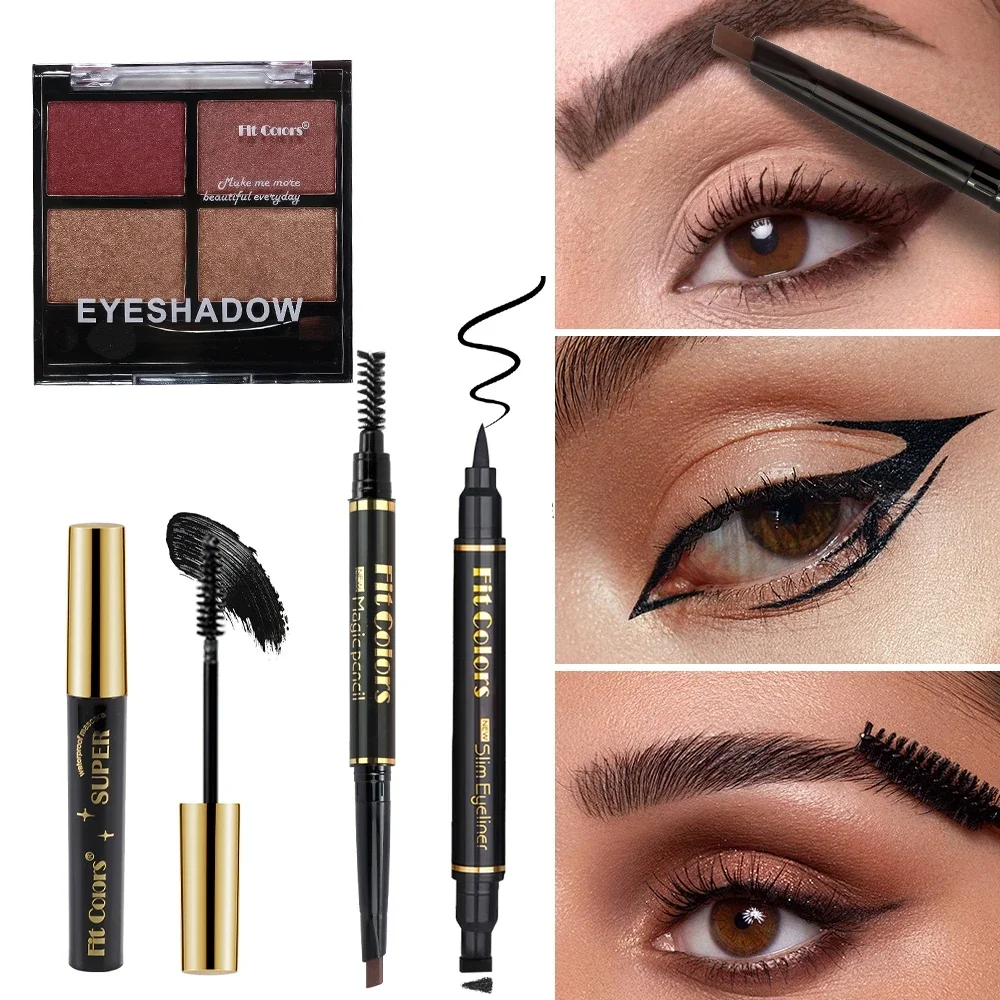 Long Lasting Waterproof 4in1 Eye Makeup Set Combination Automatic Double Ended Shadow Mascara Liner