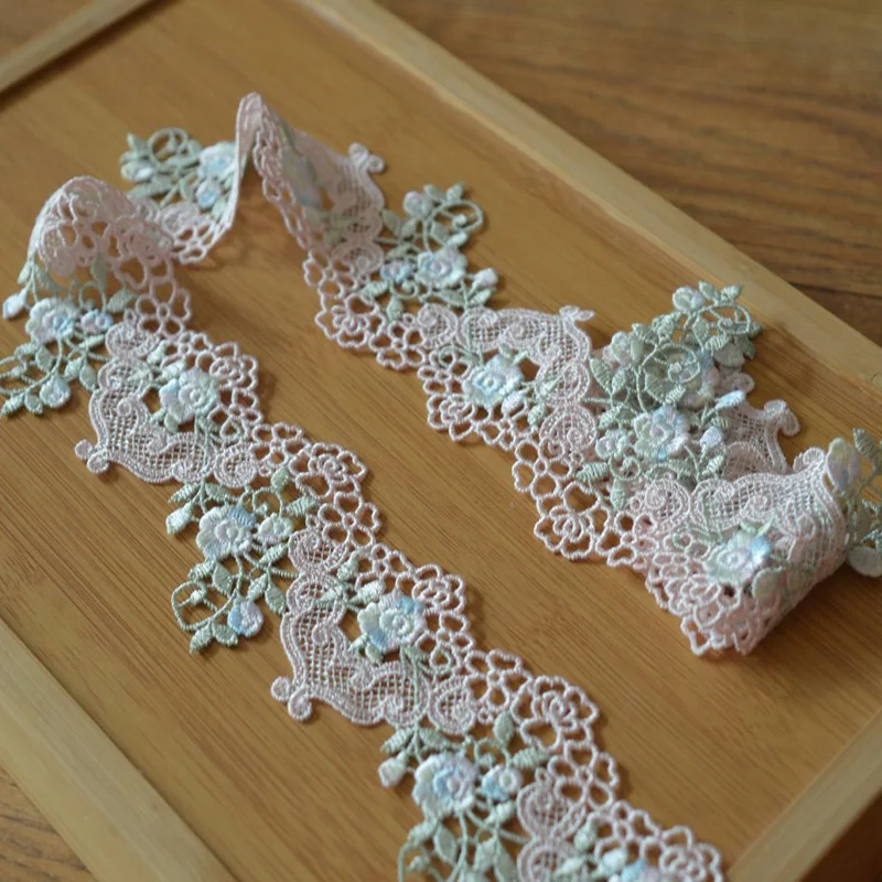 1 Yards Pink and Blue Polyester Silk Water soluble Lace Embroidery Lace DIY Clothing Accessories