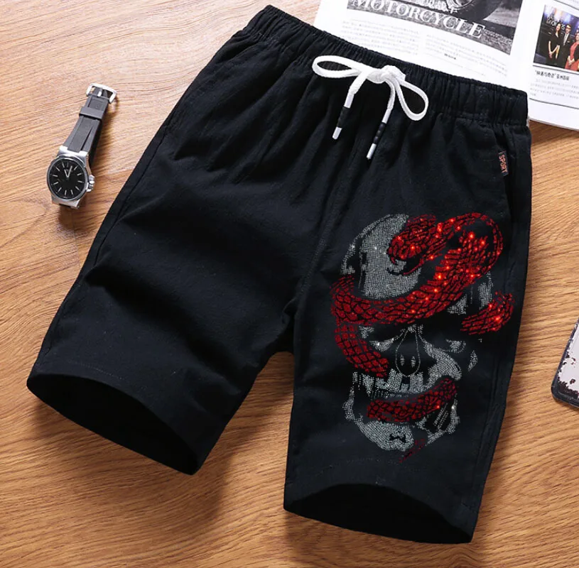 Men's Rhinestones Drill Joggers Shorts Fitness Anime Glitter Running Trunks Summer Trend Male Short Pants