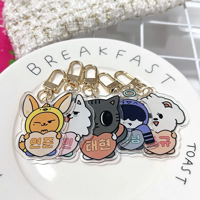 Kpop Beomgyu Soobin Cartoon Acrylic Keychains Hueningkai Yeonjun Cute Pattern Keyring Bag Key Accessories Fans Decorative Gifts