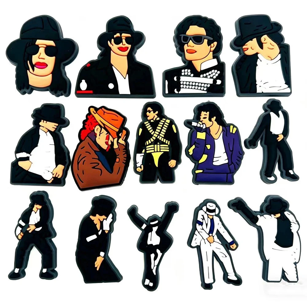 14Pcs Music Michael Jackson Shoe Charms For Slides Clog Sandals Shoes Decorations Accessories For Christmas Birthday Gifts