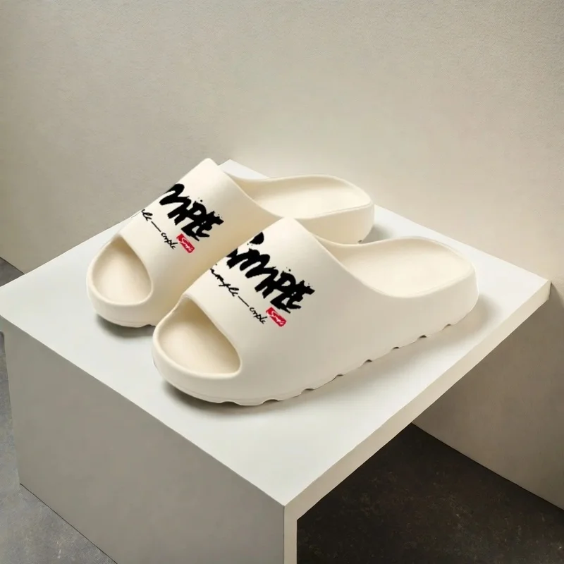 Spring Summer Unisex Slippers Graffiti Letter Print Casual Slides Thick Sole Comfortable Home Indoor Beach Sandals For Couples