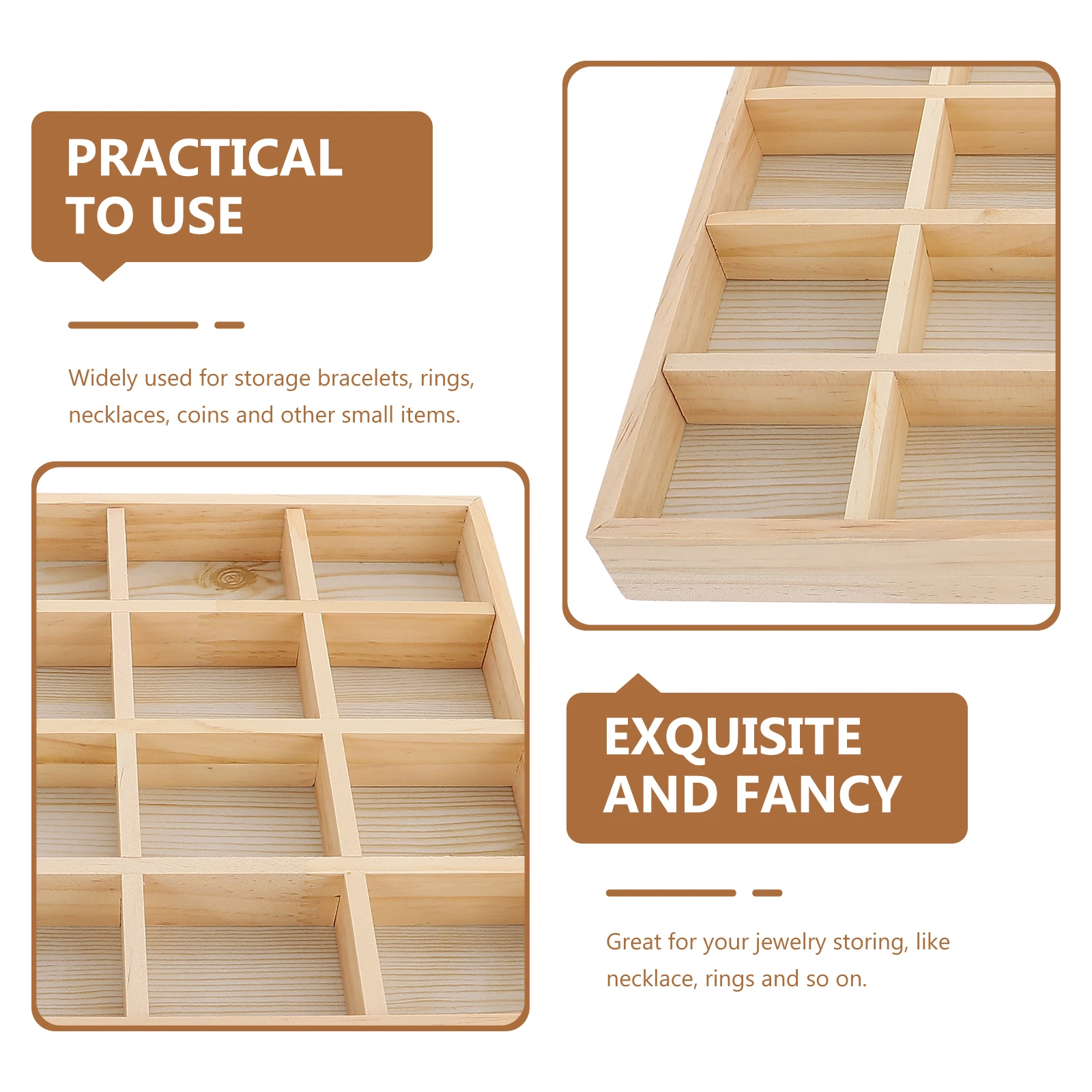 Wood Jewelry Display Tray Storage Organizer Home Decor Premium Durable Material Bracelets Rings Necklaces Coin Holder
