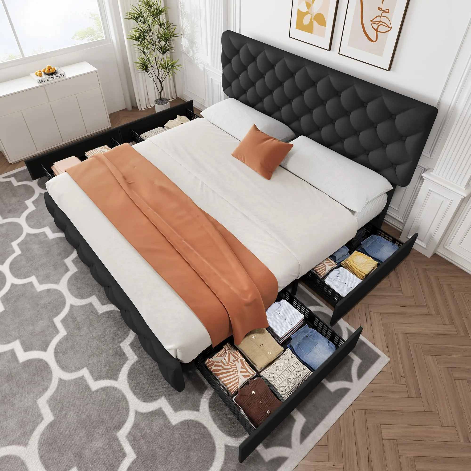 Bettgestell in Kingsize mit 4  – King Size Bed Frame With Storage Drawers Bewertung und Preis