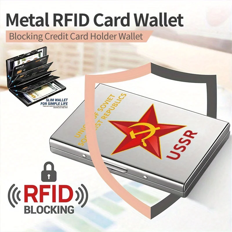

Union of Soviet Socialist Republics pattern, high-end stainless steel RFID metal wallet, practical and stylish gift