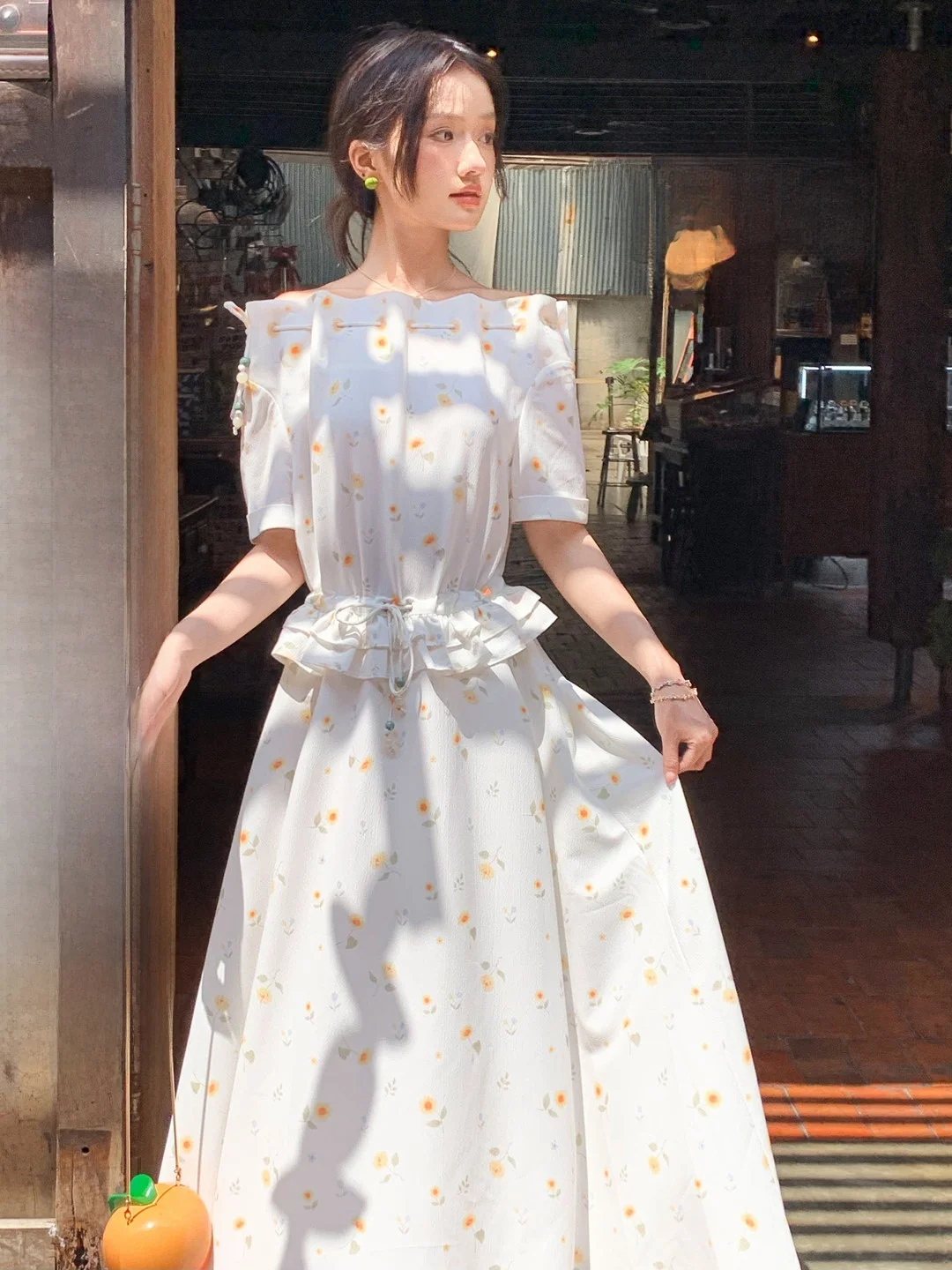 

Original Gula Liangpin Floral Print Maxi Dress One Shoulder Belted Waist Slimming Summer Dress City Commute Business Meeting