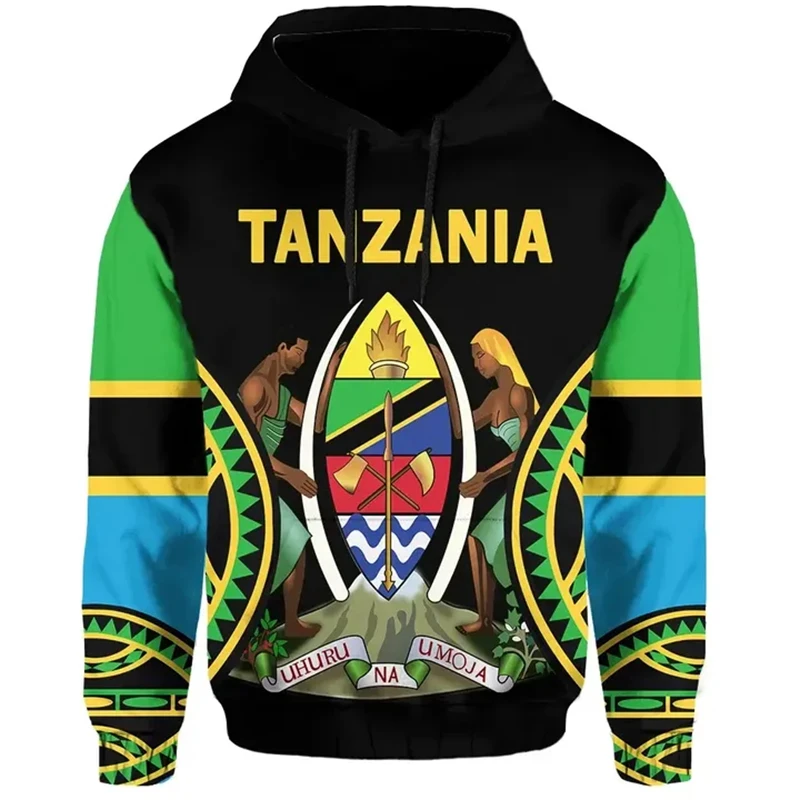 

New Men's Hooded Sweatshirts 3D Printing African Region Tanzania National Flag Graphic Pullovers Retro Casual Sports Clothing