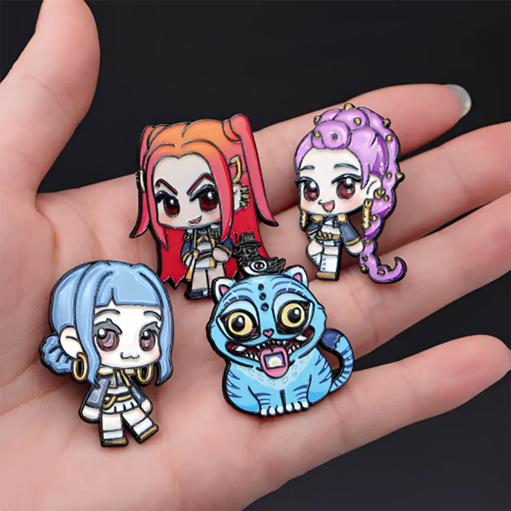 Broches Kpop Demon Hunters Huntrix en métal et émail, Badge pour sac à dos, bijoux amusants, cadeau pour enfants et amis, 4 pièces/ensemble