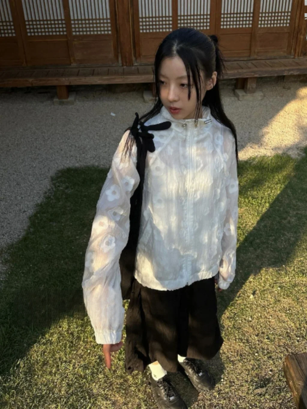 Adorable Retro Floral Print Hooded Thin Sun Protection Nylon Jaet Unique SEI Korean Sle k Patterned Commute Straight Tube