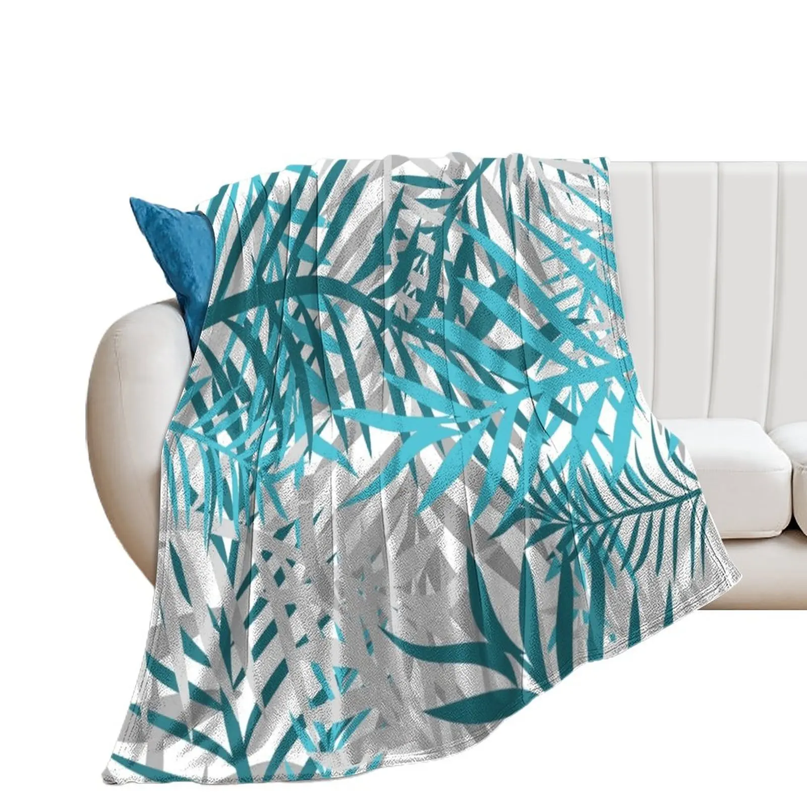 

Palm leaf pattern blue turquoise pastel Throw Blanket Luxury for winter Loose Summer Blankets