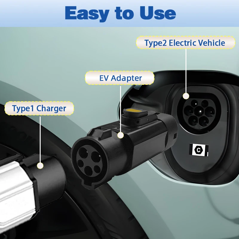 AC Type1 إلى Type2 EV مهايئ شاحن 32A المحمولة J1772 إلى IEC62196 محول الشحن للسيارات الكهربائية Type2