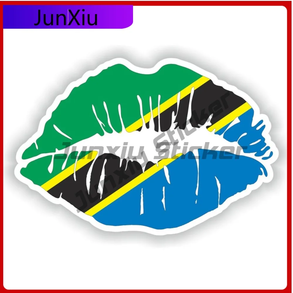 

Tanzania Flag Lips Shape With National Emblem Vinyl Car Decals Adventure Motorcycle Bumper Sticker Funny Decoration Custom Boat