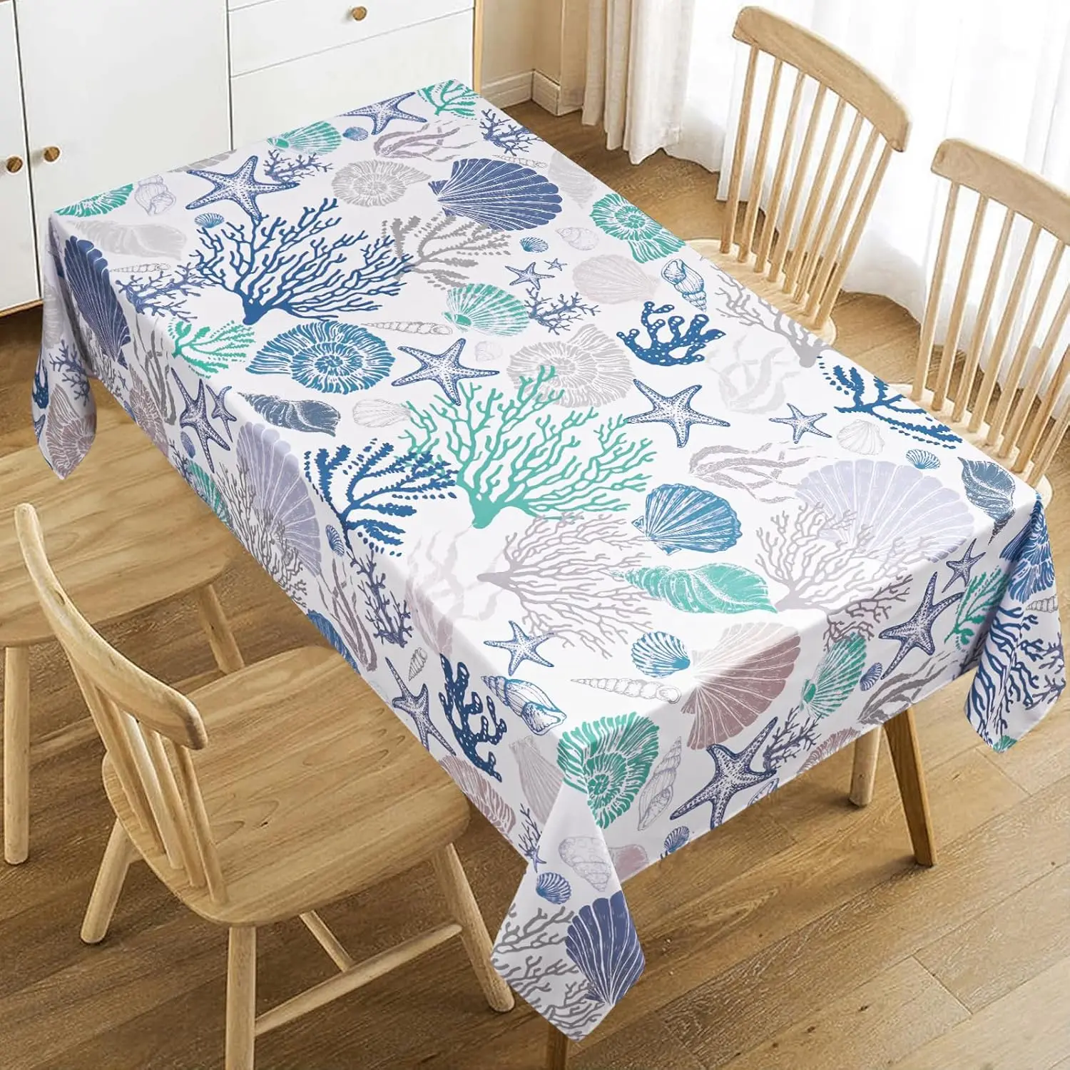 Summer Ocean Starfish Sea Shell Rectangle Tablecloth Table Decor Washable Polyester Kitchen Dining Table Cloth Party Decorations