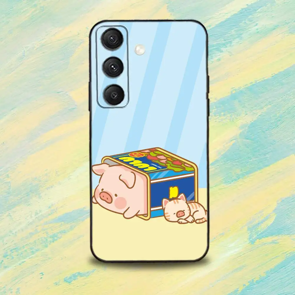 C-Cartoon L-LuLu cute Pig Phone Case For Samsung S25,S24,S10,S22,S21,S20,S23,Ultra,Plus,Lite,FE,Soft Silicone Black Cover
